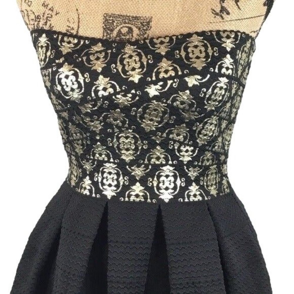 NWOT Soieblu Small Black Gold Embellished Strapless Dress Party Short Fit Flare - Picture 3 of 8